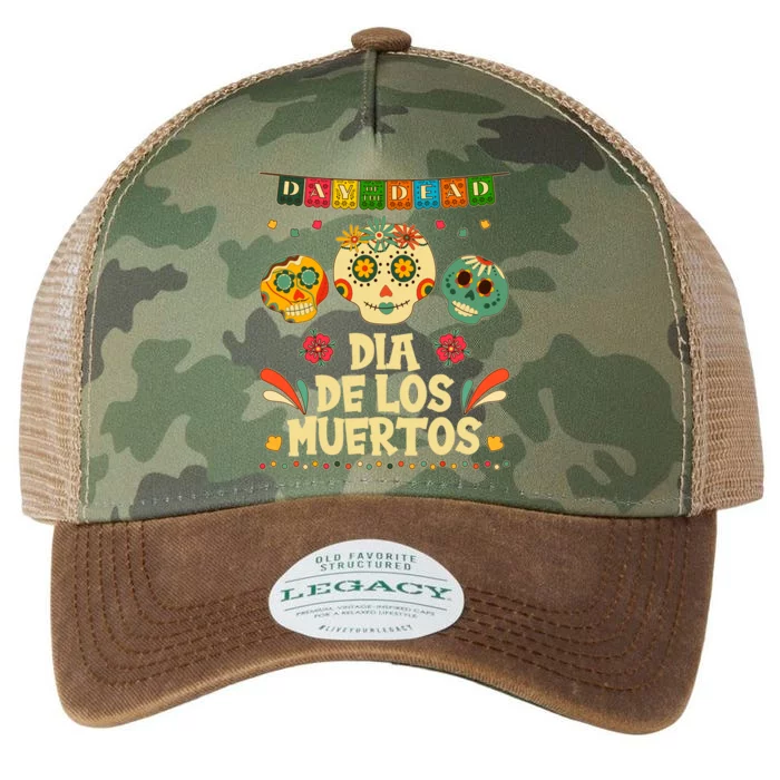 Day Of The Dead Dia De Los Muertos Sugar Skulls Legacy Tie Dye Trucker Hat