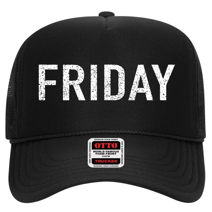 Days Of The Week Series Friday Distressed High Crown Mesh Trucker Hat