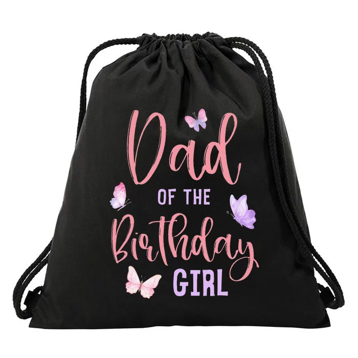 Dad of The Birthday Butterfly Party Matching Family Drawstring Bag