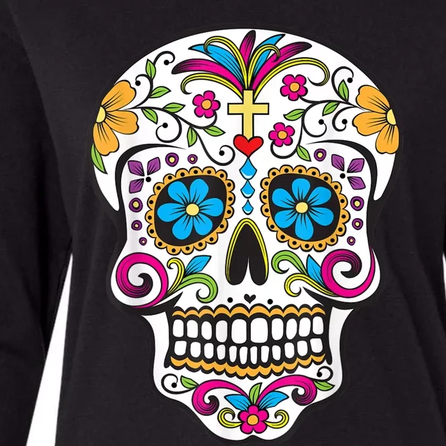 Day Of The Dead Sugar Skull Womens Cotton Relaxed Long Sleeve T-Shirt