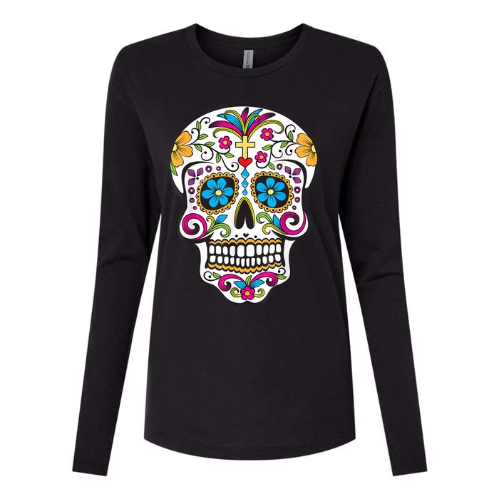 Day Of The Dead Sugar Skull Womens Cotton Relaxed Long Sleeve T-Shirt