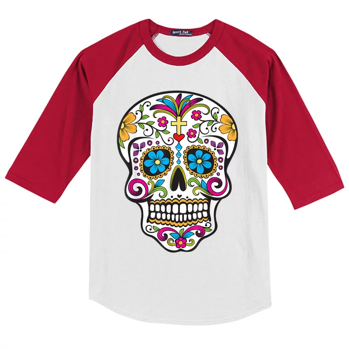 Day Of The Dead Sugar Skull Kids Colorblock Raglan Jersey