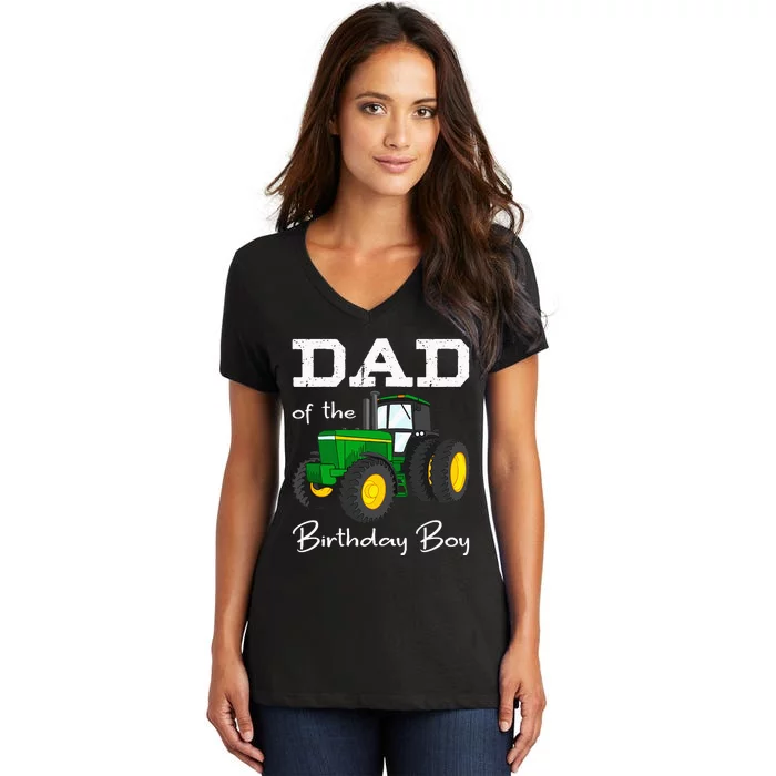 Dad Of The Birthday Boy Tractor Farm Party Women's V-Neck T-Shirt