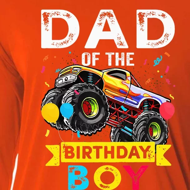 Dad Of The Birthday Boy Monster Truck Birthday Cooling Performance Long Sleeve Crew