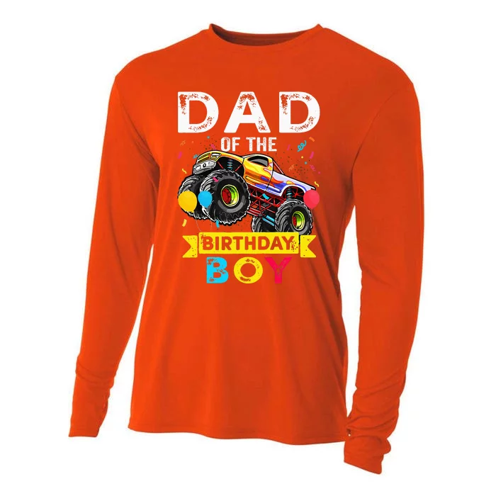 Dad Of The Birthday Boy Monster Truck Birthday Cooling Performance Long Sleeve Crew