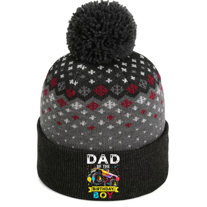 Dad Of The Birthday Boy Monster Truck Birthday The Baniff Cuffed Pom Beanie