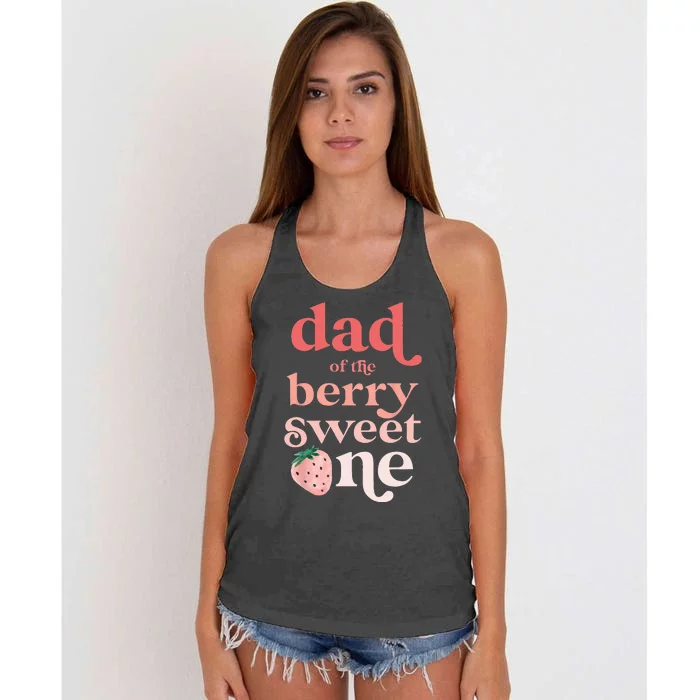 Dad Of The Berry Sweet One Strawberry First Birthday 1st Women's Knotted Racerback Tank