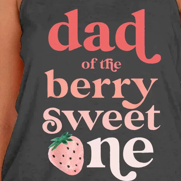 Dad Of The Berry Sweet One Strawberry First Birthday 1st Women's Knotted Racerback Tank