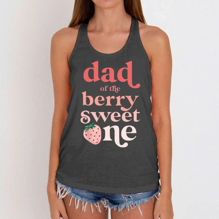 Dad Of The Berry Sweet One Strawberry First Birthday 1st Women's Knotted Racerback Tank