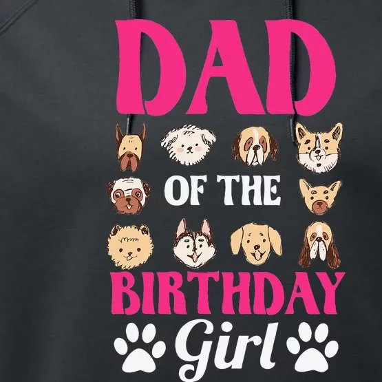 Dad Of The Birthday Dog Paw Bday Party Celebration Performance Fleece Hoodie