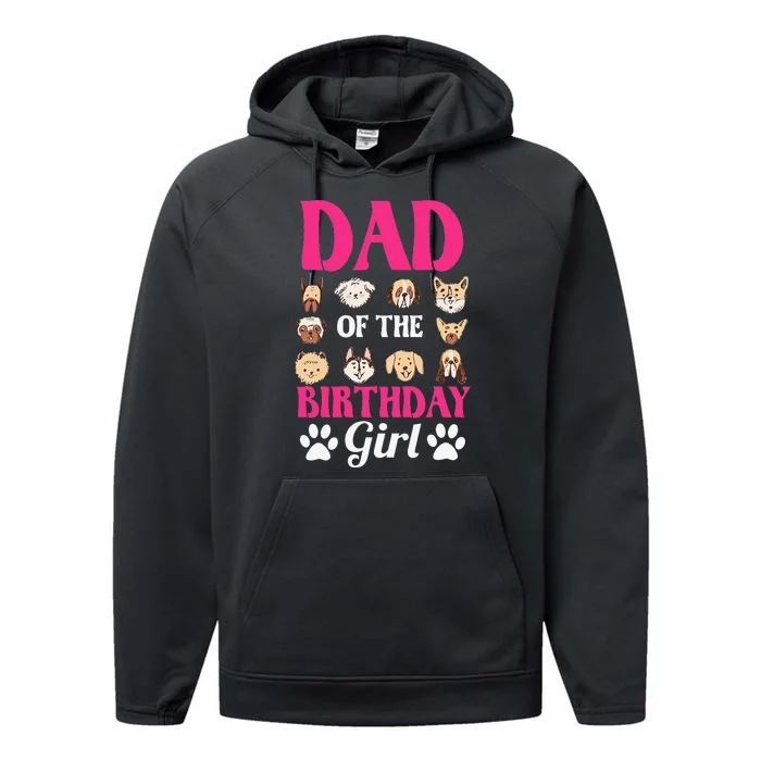 Dad Of The Birthday Dog Paw Bday Party Celebration Performance Fleece Hoodie