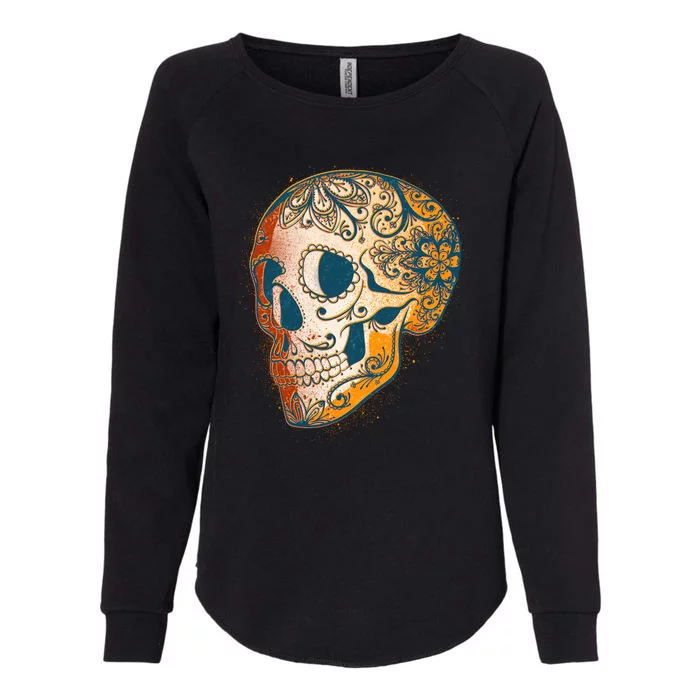 Day Of The Dead Grunge Sugar Skull Womens California Wash Sweatshirt