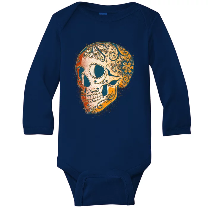 Day Of The Dead Grunge Sugar Skull Baby Long Sleeve Bodysuit