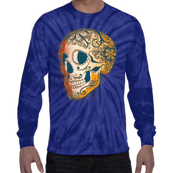 Day Of The Dead Grunge Sugar Skull Tie-Dye Long Sleeve Shirt