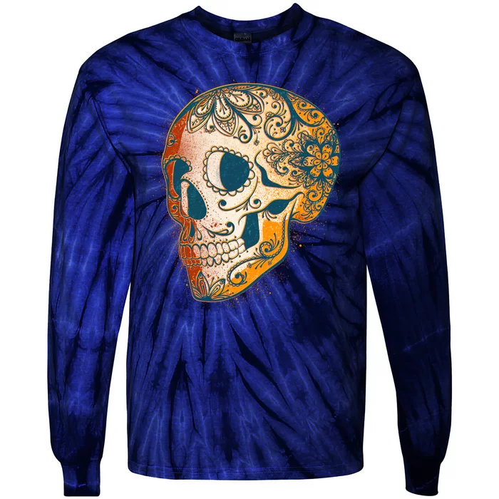 Day Of The Dead Grunge Sugar Skull Tie-Dye Long Sleeve Shirt