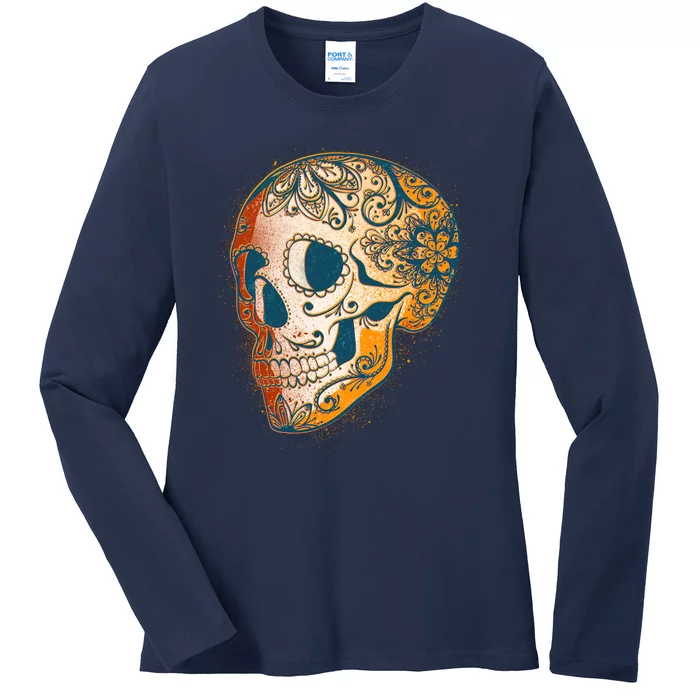 Day Of The Dead Grunge Sugar Skull Ladies Long Sleeve Shirt