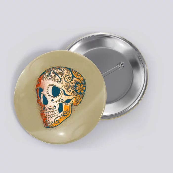 Day Of The Dead Grunge Sugar Skull Button