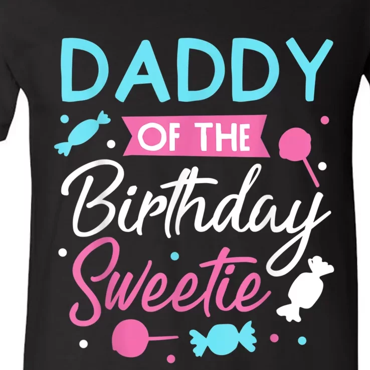 Daddy Of The Birthday Sweetie Candy Lollipop Bday Party Dad V-Neck T-Shirt