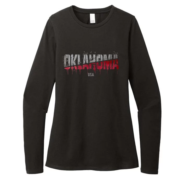 Distressed Oklahoma Usa Womens CVC Long Sleeve Shirt