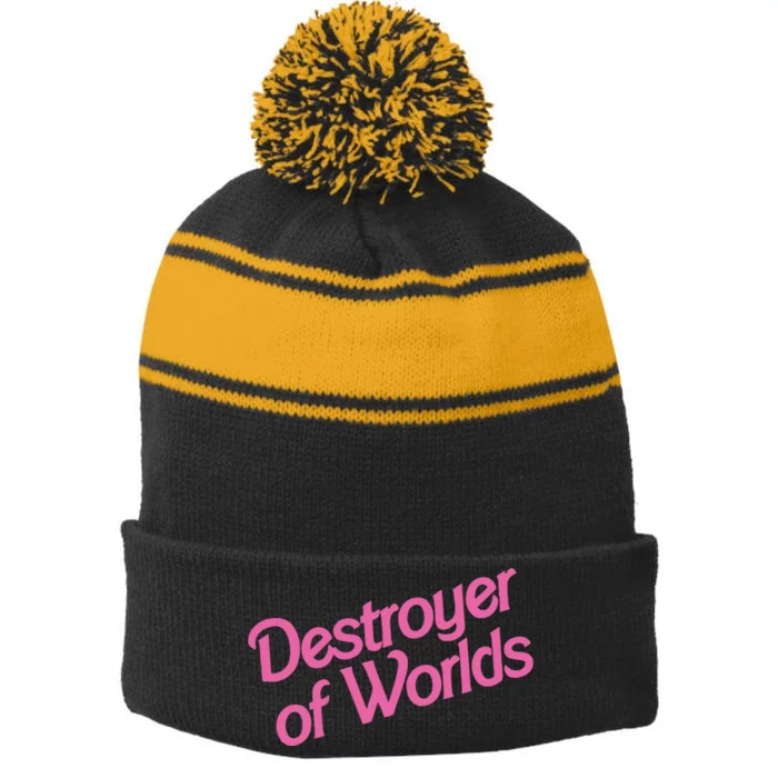 Destroyer Of Worlds In Pink Stripe Pom Pom Beanie