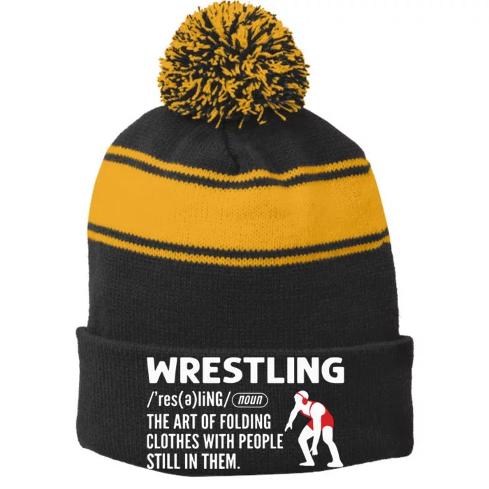 Definition Of Wrestling Wrestler Stripe Pom Pom Beanie