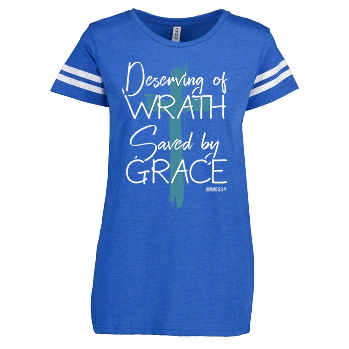 Deserving Of Wrath Saved By Grace Enza Ladies Jersey Football T-Shirt