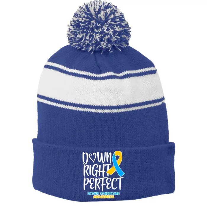 Down Right Perfect - Down Syndrome Awareness Stripe Pom Pom Beanie