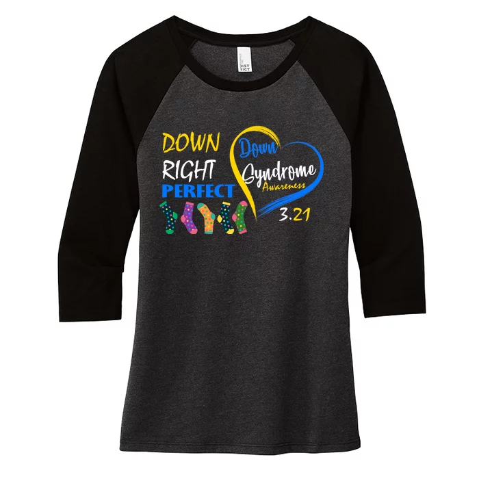 Down Right Perfect Down Syndrome Women's Tri-Blend 3/4-Sleeve Raglan Shirt