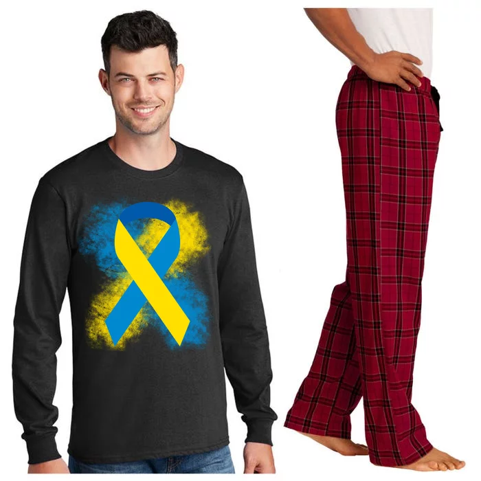 Down Syndrome Awareness Blue & Yellow Ribbon Long Sleeve Pajama Set