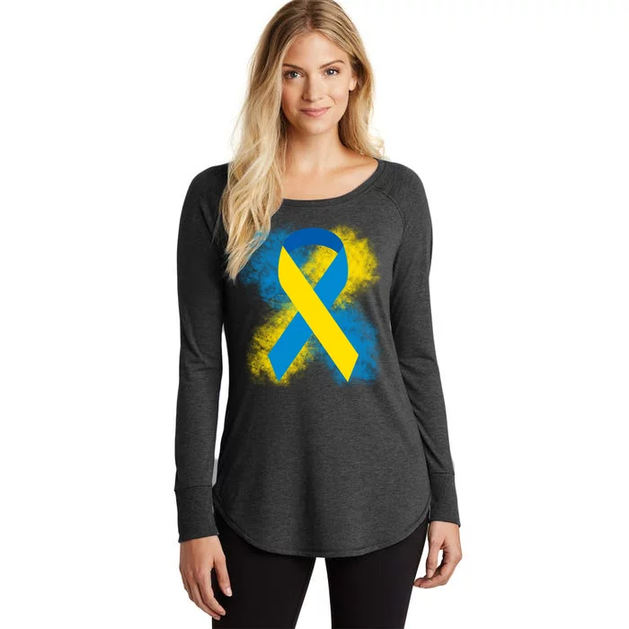 Down Syndrome Awareness Blue & Yellow Ribbon Women's Perfect Tri Tunic Long Sleeve Shirt