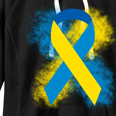 Down Syndrome Awareness Blue & Yellow Ribbon Women's Fleece Hoodie