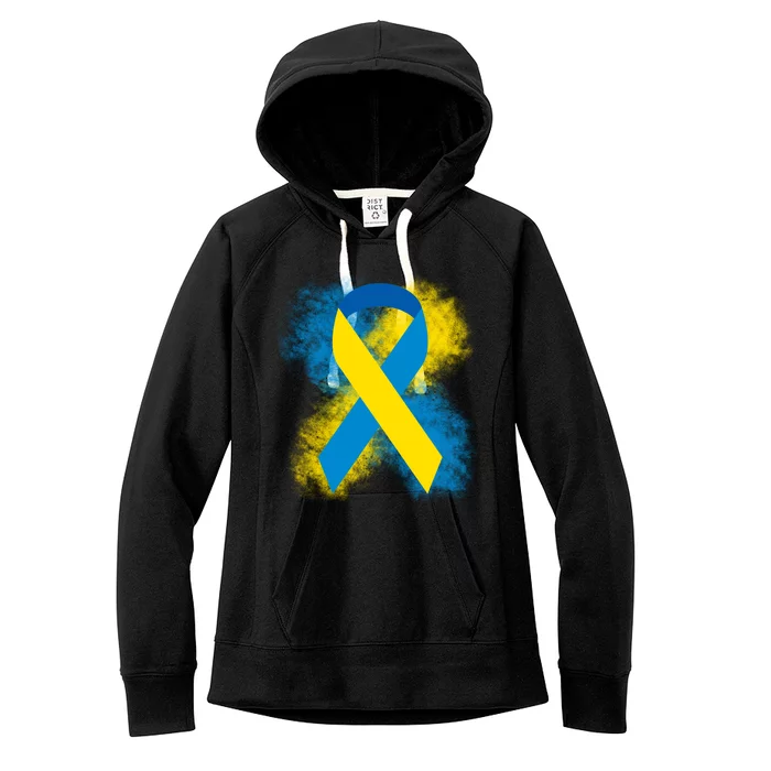 Down Syndrome Awareness Blue & Yellow Ribbon Women's Fleece Hoodie