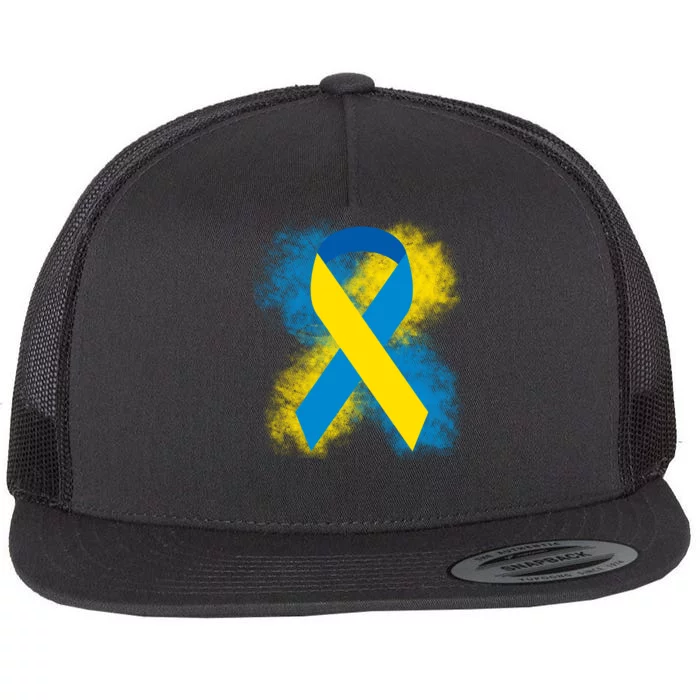 Down Syndrome Awareness Blue & Yellow Ribbon Flat Bill Trucker Hat