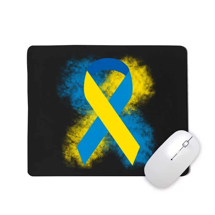 Down Syndrome Awareness Blue & Yellow Ribbon Mousepad