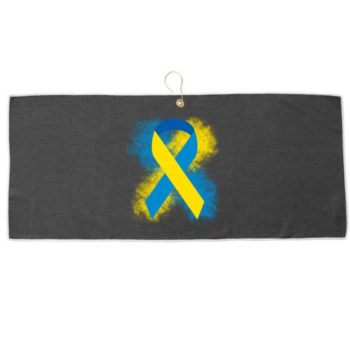 Down Syndrome Awareness Blue & Yellow Ribbon Large Microfiber Waffle Golf Towel