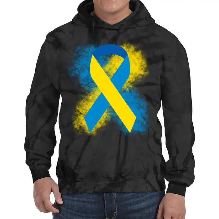 Down Syndrome Awareness Blue & Yellow Ribbon Tie Dye Hoodie