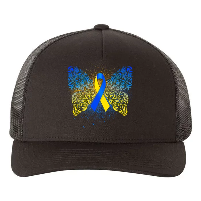 Down Syndrome Awareness Butterfly Ribbon Yupoong Adult 5-Panel Trucker Hat