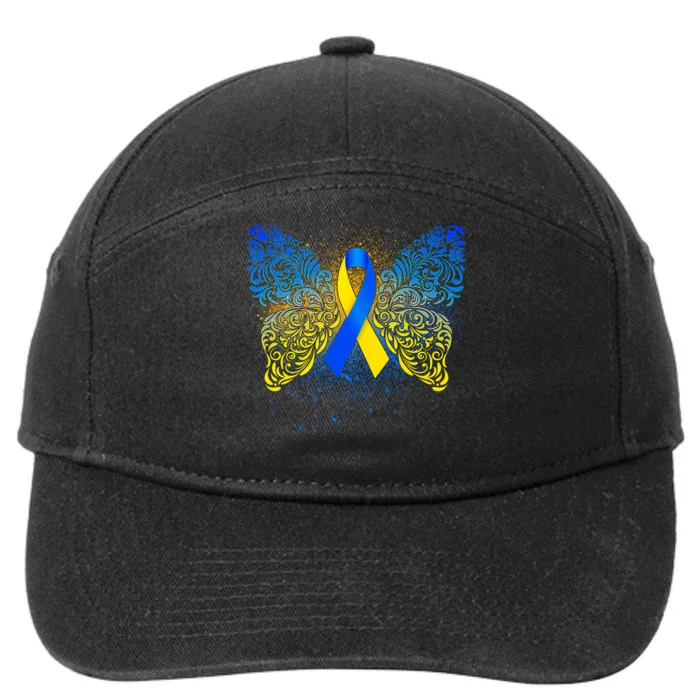 Down Syndrome Awareness Butterfly Ribbon 7-Panel Snapback Hat