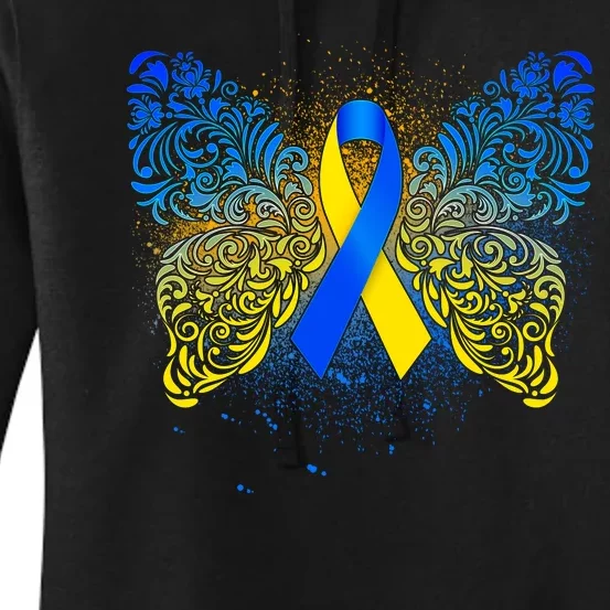 Down Syndrome Awareness Butterfly Ribbon Women's Pullover Hoodie