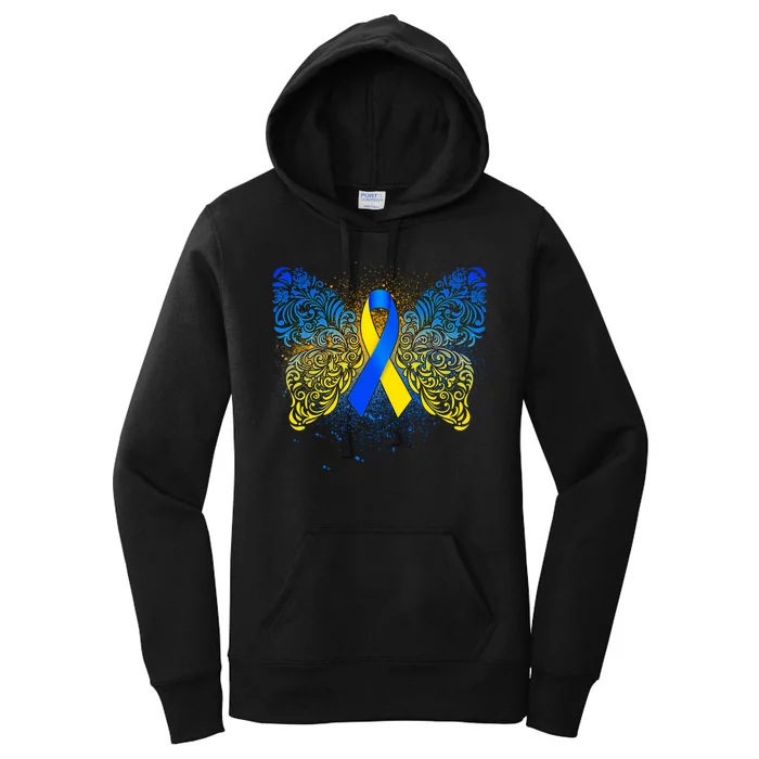 Down Syndrome Awareness Butterfly Ribbon Women's Pullover Hoodie