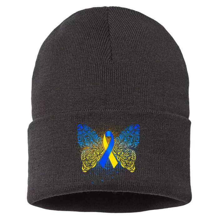 Down Syndrome Awareness Butterfly Ribbon Sustainable Knit Beanie