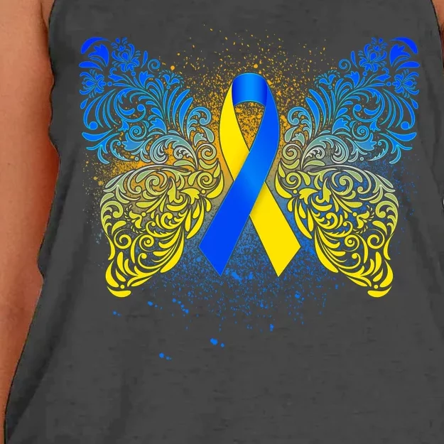 Down Syndrome Awareness Butterfly Ribbon Women's Knotted Racerback Tank