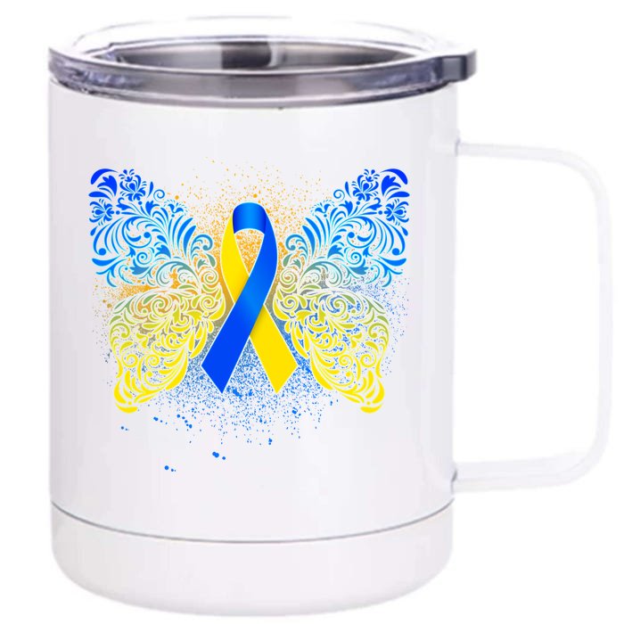 Down Syndrome Awareness Butterfly Ribbon Front & Back 12oz Stainless Steel Tumbler Cup