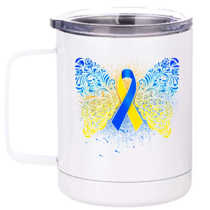 Down Syndrome Awareness Butterfly Ribbon Front & Back 12oz Stainless Steel Tumbler Cup