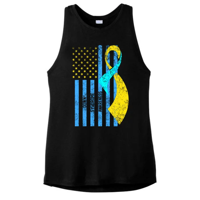 Down Syndrome Awareness Flag Ladies Tri-Blend Wicking Tank