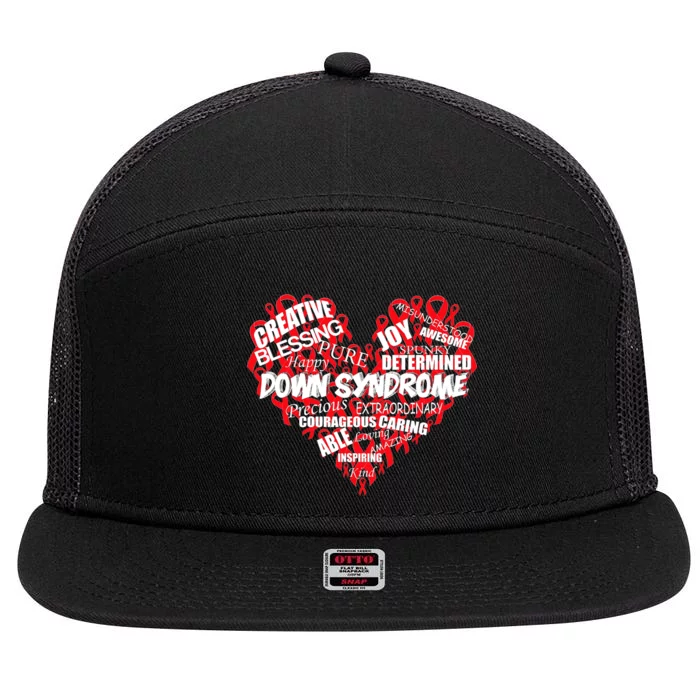 Down Syndrome Awareness Heart 7 Panel Mesh Trucker Snapback Hat