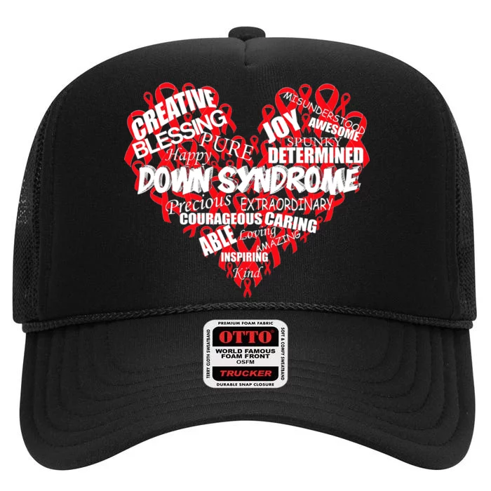 Down Syndrome Awareness Heart High Crown Mesh Trucker Hat