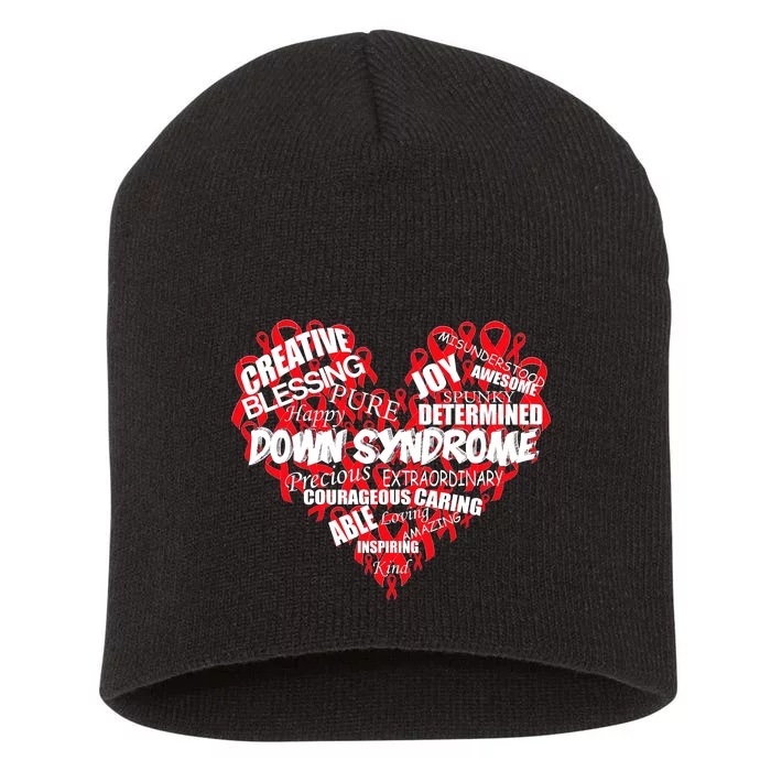 Down Syndrome Awareness Heart Short Acrylic Beanie