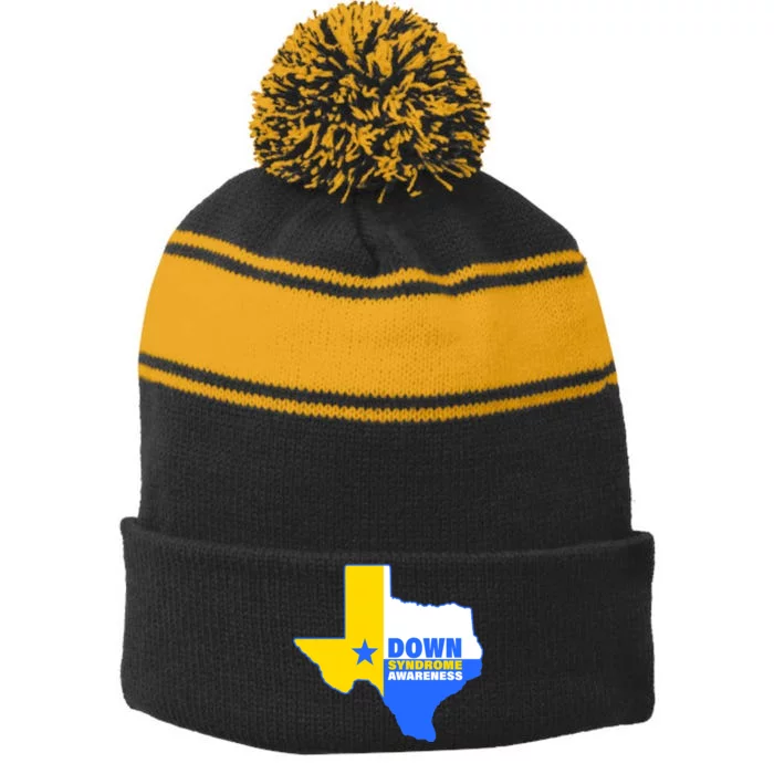 Down Syndrome Awareness Texas State Stripe Pom Pom Beanie