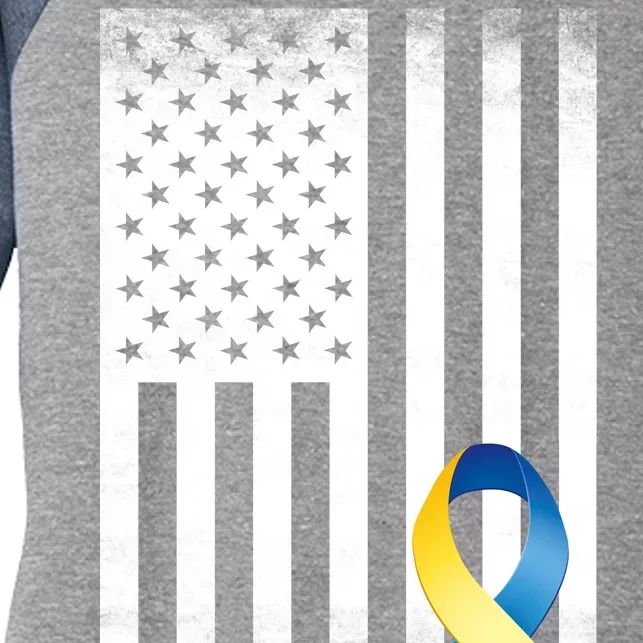 Down Syndrome Awareness USA Flag Women's Tri-Blend 3/4-Sleeve Raglan Shirt